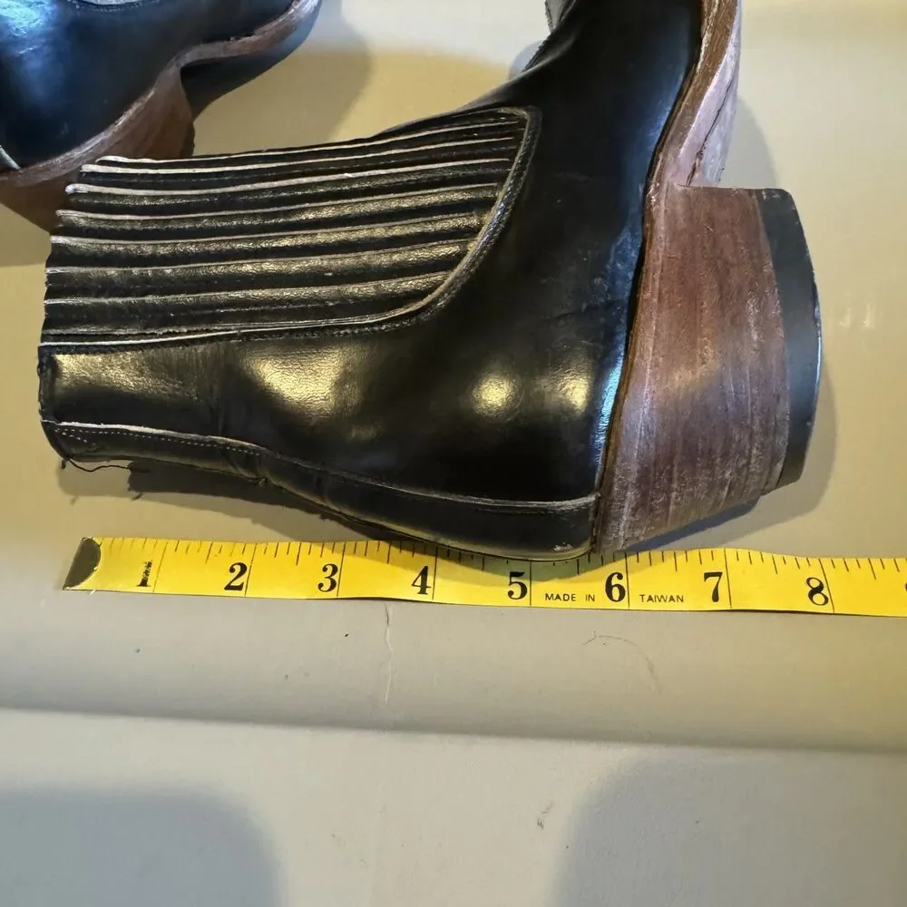 Vintage Boots Black Leather Chelsea Ankle Western Cuban Heel Slip On Women 9/9.5